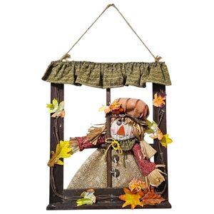 Rustic Fall Scarecrow Wall Hanging Décor Country Autumn Harvest Window Frame